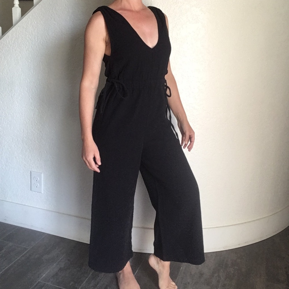 $108 Madewell black cotton Muslin jumpsuit XXS XS plunge neckline beach - Picture 6 of 10